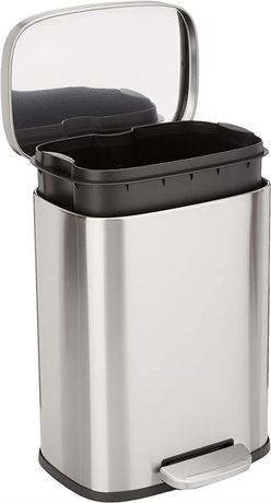 12 L/ 3.1 Gal - Amazon Basics Soft-Close, Smude Resistant Trash Can with Foot Pe