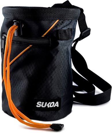 Sukoa Chalk Bag for Rock Climbing - Bouldering Chalk Bag Bucket with Quick-Clip Belt and 2 Large Zippered Pockets - Rock Climbing Gear Equipment