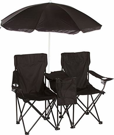 Trademark Innovations Double Folding Camp and Beach Chair with Removable Umbrell