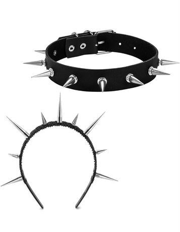 Spiked Headband and Choker Collar Necklace for Women cosplay Costume Accessories
