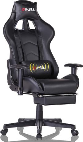 EDWELL Computer Gaming Chair for Adults, Gamer Chair with Footrest Black