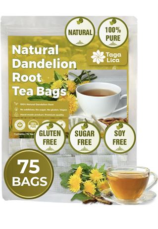 Premium 75 Dandelion Root Tea Bags, 100% Natural & Organic, Non-GMO