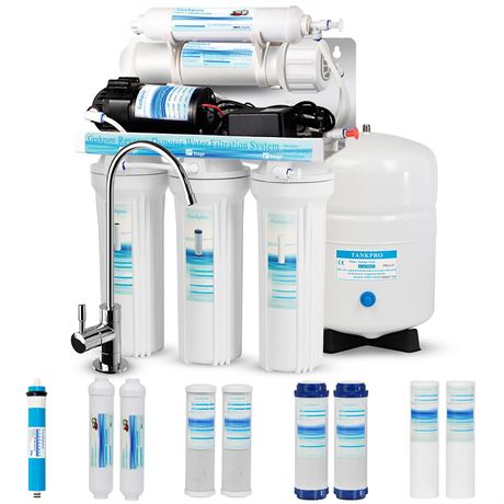 Geekpure 5 Stage Reverse Osmosis Drinking Water Filter System 75 GPD - with Boos