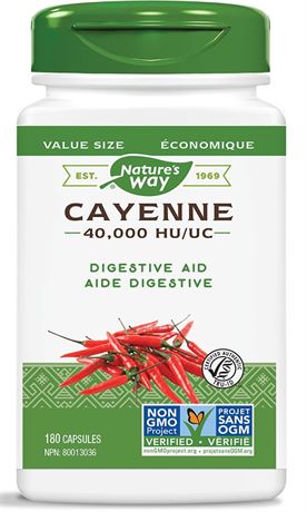 Nature's Way Cayenne Pepper 40,000 HU 180 Vegi Capsules Exp 01/31/2029