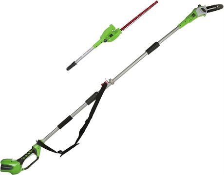 Greenworks 40V 2-Inch-1 Pole Saw with Hedge Trimmer Attachment, Battery and Char