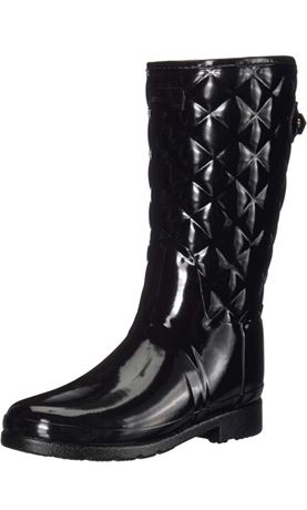 Size 9, Hunter Women's Refined Short Quilted Gloss Rain Boot