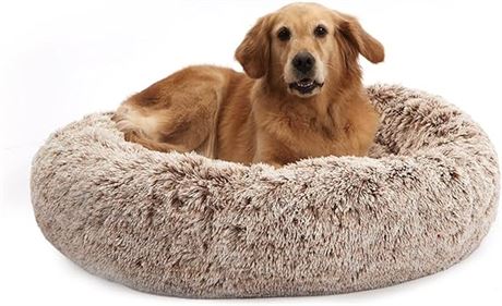 Bedfolks Calming Donut Dog Bed, 36 Inches Round Fluffy Dog ...