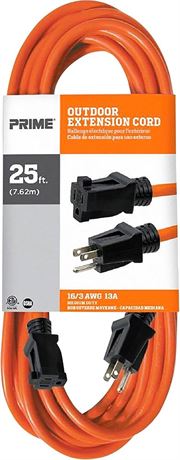PRIME EC501625 25' 16/3 SJTW Medium Duty Extension Cord, Orange