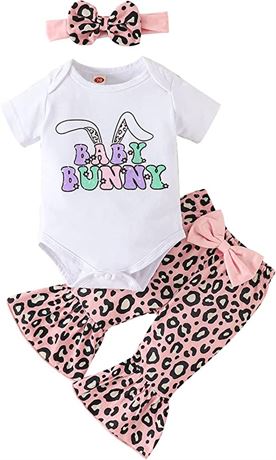 90cm - Easter Baby Girls Jumpsuits Set Rabbit Letter Print Short Sleeves Romper