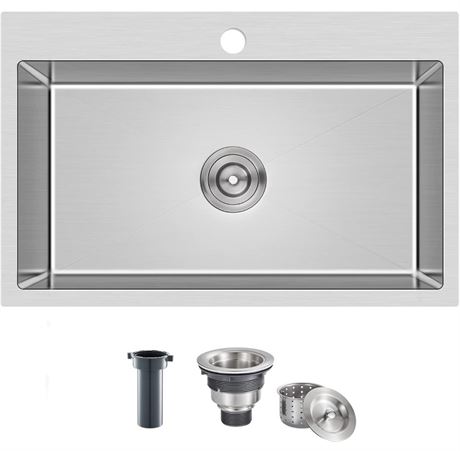 ROVATE 28 ×18 Inch Drop-in Kitchen Sink Handmade, 304 Stainless Steel Kitchen Si