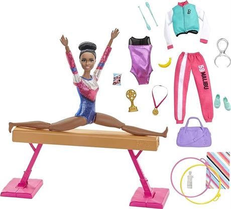 Barbie Gymnastics Playset with Doll and 15+ Accessories, Twirling Gymnast Toy wi