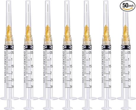3ml/cc Luer Lock with 25Ga 1inch Individual Wrapped Pack of 50