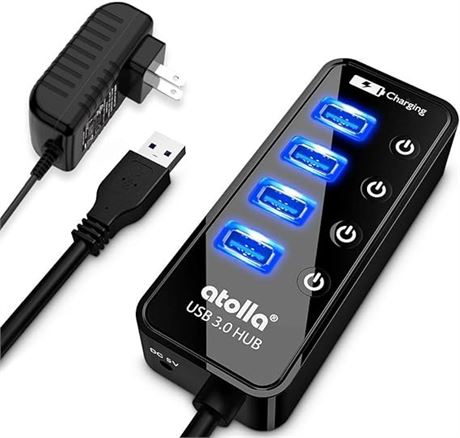 Atolla 4-Port USB 3.0 Hub with 4 Data Ports, 1 Smart Charging Port, Individual