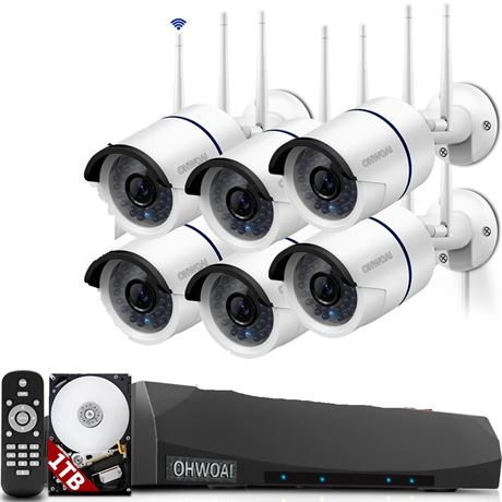 2-Antennas Enchance Security Camera System Wireless, 8-Channel 5MP NVR, 6PCS 108