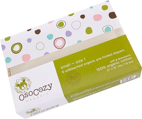 OsoCozy 6 Piece Organic Cotton Prefolds Natural/Infant 4 x 8 x 4 (7-15 lbs)