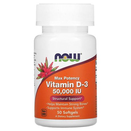 50 Softgels - NOW Foods Vitamin D-3 Structural Support 50000 IU (50,000 IU)
