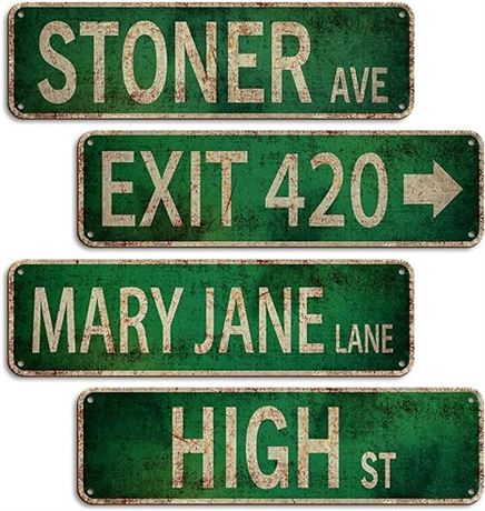 4 PACK - Stoner Avenue Street Sign 4 Signs of Exit 420 /High St/Mary Jane Lane/S