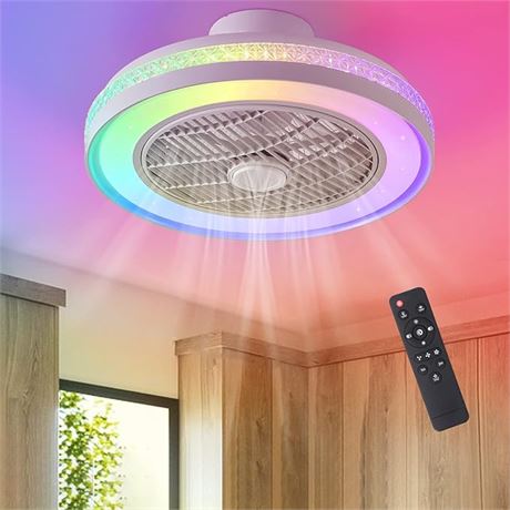 20 Inch - IZOWE RGB Ceiling Fan with Lights, Ceiling Fan Remote 72W Dimmable Bla