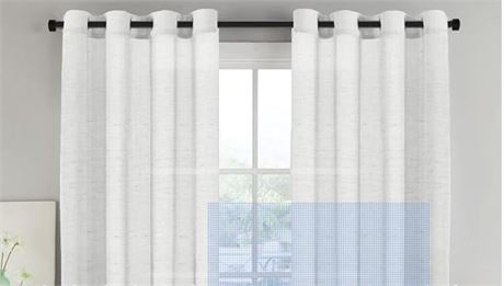 Open Weave Linen Blended Natural Linen Poly Mixed Semi Sheer White Curtains