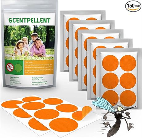 150 Pack -  Mosquito Stickers for Kids and Adults, Deet Free Natural Citronella