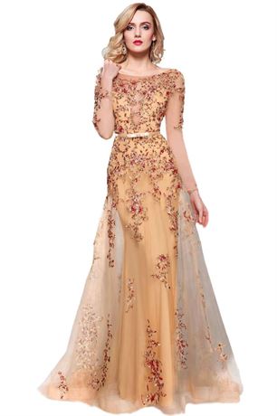 Illusion Long Sleeve Embroidery Formal Dress SIZE: 10