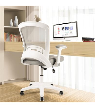 HYLONE Office Chair, White Computer Desk Chair, Mid-Back Task Chair Swivel, Flip