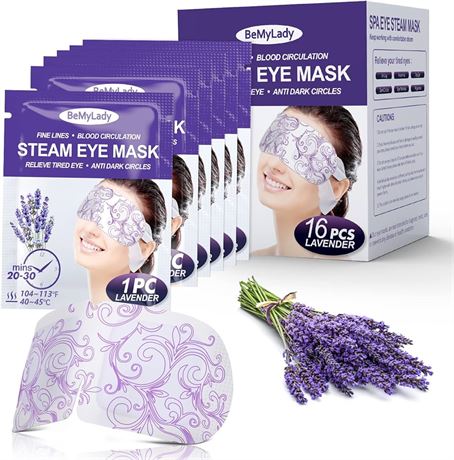 Steam Eye Mask 16 Packs Heated Eye Mask for Dark Circles and Puffiness Disposable Soothing Headache Relief, Steam Sleep Mask for Puffy Eyes, Skincare, Hydrating and Relieve eye fatigue (Lavender)