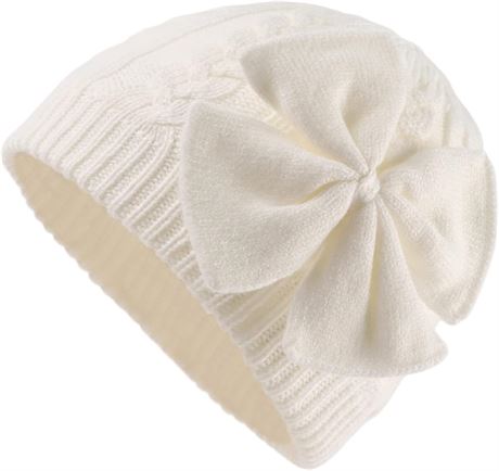 S, Baby Girl Winter Hat Cute Bow Baby Beanie Warm Knitted Hats for Infant Toddler Girls