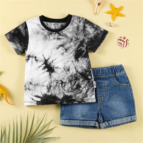 12-18m, Synpos Toddler Boy T-shirt Tie Dye T-shirt and Denim Shorts Outfit Set