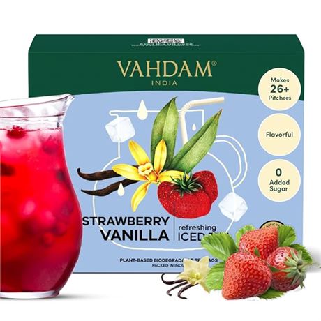 (26 Pitcher Tea Bags/52 Quarts) Strawberry Vanilla Iced Tea Bags