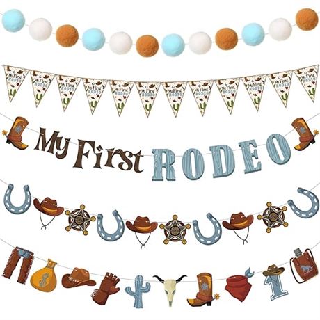 5PCS - Peryiter My First Rodeo Decorations Boy Cowboy 1st Birthday Party Decor