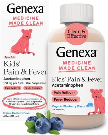Genexa Children's Acetaminophen Pain and Fever Reducer Organic Blueberry 10/2025
