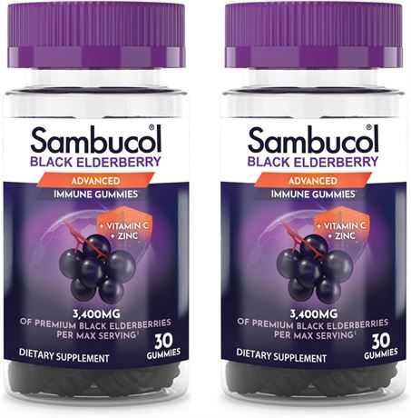 Sambucol Black Elderberry Gummies with Vitamin C & Zinc - Sambucus 2 PACK