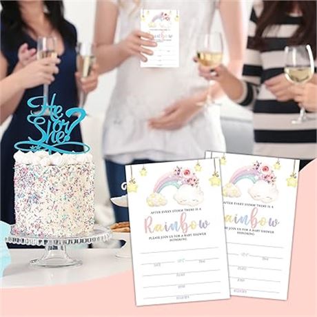 Pack of 25 - Apankiw Rainbow Floral Baby Shower Invitations with Envelopes