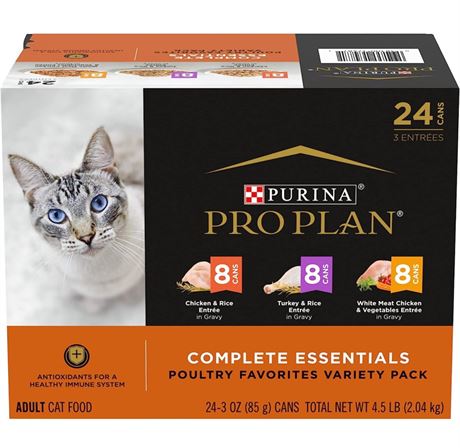 Purina Pro Plan 24 Count Wet Cat Adult Chicken & Turkey Entrees Variety Pack, 3