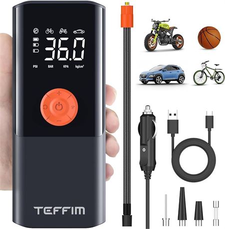 Tire Inflator Portable Air Compressor, 10000mAh & DC12V Powerful Air Pump for Car Tires, 150PSI Car Tire Inflator with LCD Digital Pressure Gauge & LED Light for Car, Motorcycle, Bike, Ball