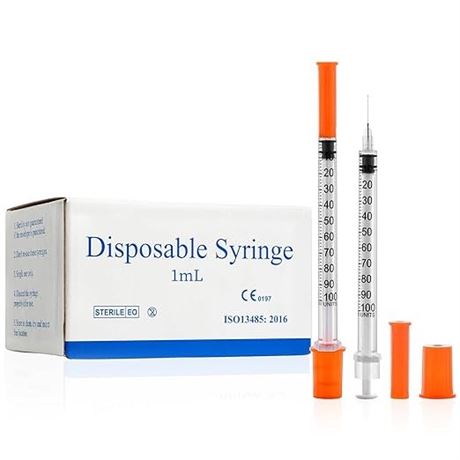 100 PACK 1ml Syringe with Needle, Syringes 30G 1cc 1/2 Inch Individually Wrapped