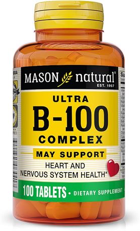 100 Tablets - MASON NATURAL Ultra B-100 Complex - Healthy Heart & Nervous System