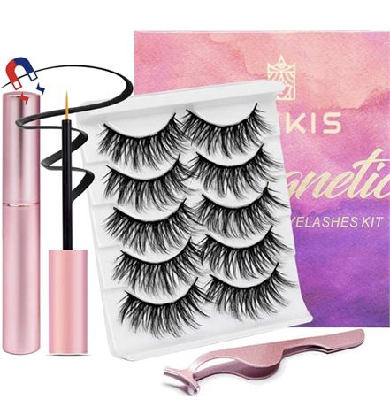 Magnetic Eyelashes with Eyeliner - Magnetic Eyelashes Mink Look Kit, Mixed 3D