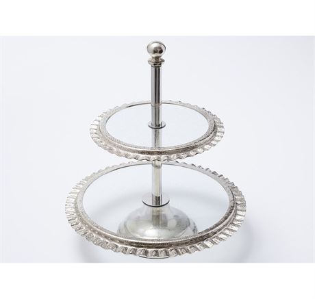 Two Tiered Cake Stand with Ripple Edge - Silver