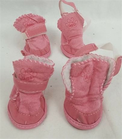 *SIMILAR* Size: 5, Pink Faux Suede Anti-Slip Dog Boots Size 4 Faux Fur Lined Hoo