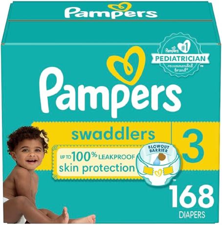 Pampers Diapers Size 3, 168 Count - Swaddlers Disposable Baby Diapers (Packaging