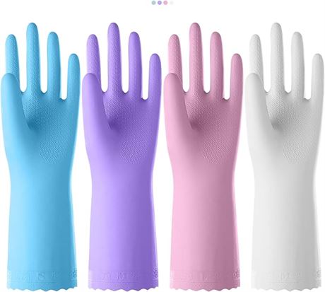 KAQ 4 Pairs Rubber Cleaning Gloves - Reusable Dishwashing Gloves with Flocked Co
