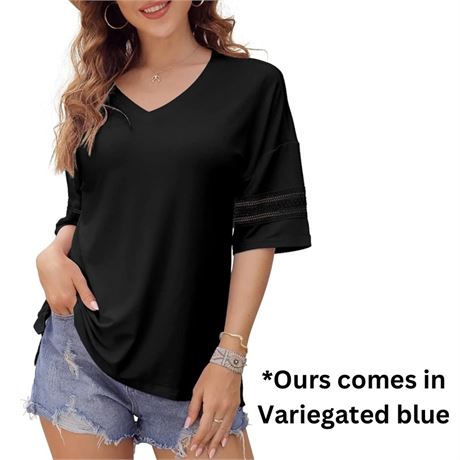 Size M, Feiersi Women Tops 3/4 Sleeve V-Neck T-Shirts Loose Casual Blouses Side