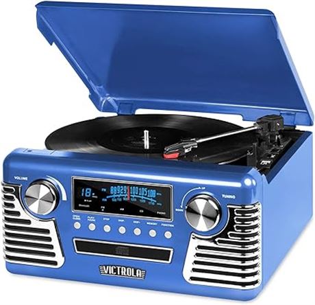 Victrola 50's Retro 3-Speed Bluetooth Turntable with Stereo, CD Player and Speak