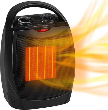 Portable Electric Space Heater with Thermostat, 1500W/750W Safe & Quiet Ceramic