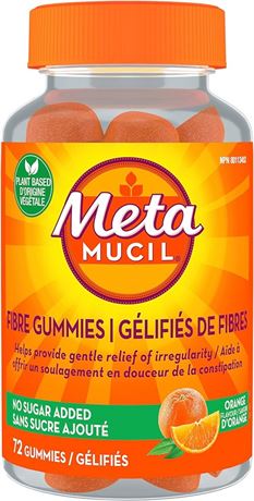 Metamucil Fibre Supplement Gummies, No Sugar Added, Orange Flavour, Prebiotic