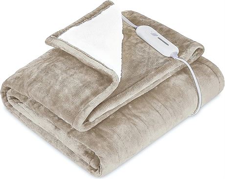 Lukasa Heated Blanket Electric Throw - Flannel/Sherpa Reversible Fast Heating Bl