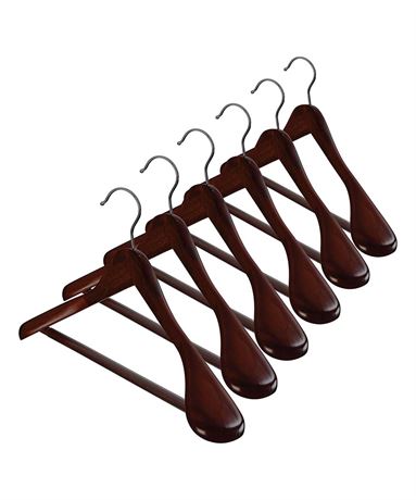 High-Grade Wide Shoulder Wooden Hangers 10 Pack with Non Slip Pants Bar - Smooth