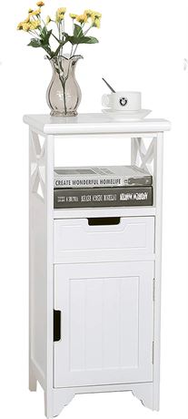 BECTSBEFF Assembled Tall End Table with Drawer and Doors, 30" High "WHITE"